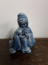 La Petite Fille et son Mouton craquele bleu Faience de Desvres Hauteur 15 cm Longueur  10 cm