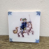 Ancien Carreau Carrelage Faience De Delft 13cm Cavalier Couleur Cheval