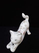 Chat Art Déco Fleurs  Roses Faience de Desvres Longueur 20 cm