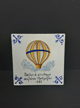 Ancien Carreau Carrelage Faience de Desvres Décor Montgolfière 13cm