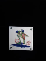 Carreau Oiseau coloré 5  fond crème dimensions 13 cm ×13 cm épaisseur 5 mm Faience de Desvres