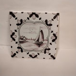 Ancien Carreau Carrelage Faience De Desvres 13cm Décor Bateau Voilier Maisonnette Couleur Manganèse