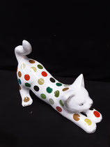 Chat Art Déco Faience Desvres  Décor Petits Pois Longueur 20cm