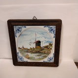 Ancien Carreau Carrelage Faience De Delft Encadré 16,5 cm Moulin