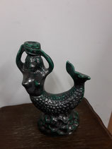 Sirène Faience de Desvres Hauteur 29 cm Longueur du Socle 14,5 cm Couleur vert foncé