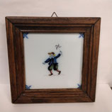 Ancien Carreau Encadré Faience De Delft 18cm Enfant Jeux