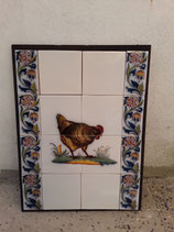 Fresque Poule Faience de Delft Hauteur 55 cm Largeur 41,5cm