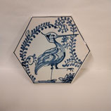 Ancien Carreau Carrelage Faience De Delft Forme Octogonale Oiseau Hauteur 13cm Largeur 15cm