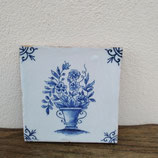 Ancien Carreau Carrelage Faience De Desvres 13cm épaisseur 1cm Vase Fleurs