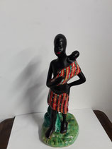 L africaine et son petit Faience de Desvres Hauteur 30 cm Diamètre du Socle 12 cm