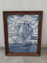 Fresque Bateau Corsaire Faience de Delft Hauteur 75 cm Largeur 61 cm ( léger défaut sur un carreau )