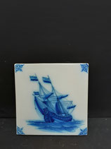 Ancien Carreau Carrelage Faience de Delft Décor Bateau Voilier 13cm numéro 2