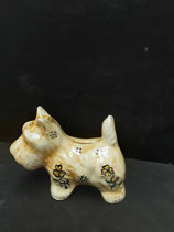Tirelire Chien  Faience de Desvres Hauteur 13cm Longueur 14 cm  inscription comprise