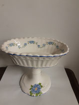 Coupe à  Fruits Faience de Desvres Décor Roses et Fleurs bleues  Hauteur 18cm Longueur 21cm Diamètre 13cm