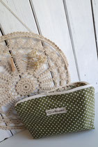 Necessaire klein olive mit weissen Punkten