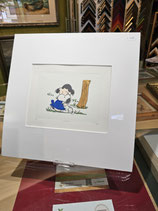 Radierung "Snoopy mit Lucy", 34 x 34 cm inkl. Passepartout