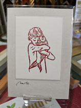 Klappkarte mit original Linoldruck "Fischumarmung IV"