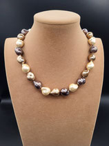 Collier Court, Collier Femme, Collier Perle de Nacre, Perle Baroque, Perle Doré, Perle Mordoré, Perle Chocolat.