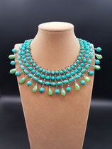 Collier, ras de cou, collier court, plastron cristal turquoise et vert