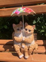 RIBEL25214025 Katzen Figur mit Sonnenschirm braun