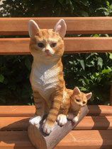 RIBEL25214029 Katzen Figur auf Baumstamm braun zum aufhängen