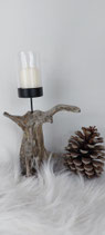 Treibholzwurzel mit Glas-Windlicht am Stab