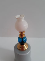 Tall Brass Based Lamp With Blue Glass & White Glass Shade