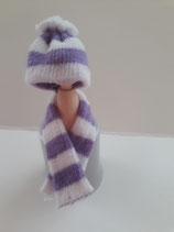 Children's Striped Purple & White Hat & Scarf Set