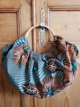 Sac boule Wax bleu-gris fleur rose pale