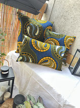 Housse de coussin billes bleu/jaune