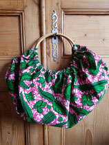 Sac boule Wax fond marbré rose/blanc motifs verts