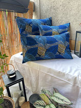 Housse de coussin feuilles bleues