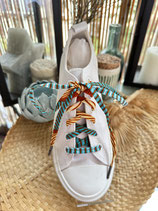 Lacets Wax Beige bobines orange/turquoise