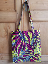 Tote-Bag Wax jaune feuilles fuschia