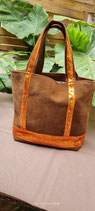 sac cabas en suédine rigide marron doublé toile de jouy
