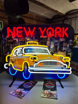 Checker Taxi Skyline New York Schild Yellow Cab Neon Licht Werbung Reklame