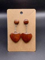 Boucles d'oreilles cœur acajou