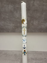 Taufkerze schmal 40cm christliche Symbole blau 5015 38
