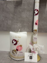 Taufkerze schmal lang 40 cm Pink mit Kreisen 5015 39