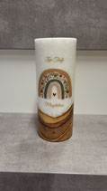 Taufkerze Stumpen mit Holzeinleger und Teelichteinsatz 20cm 5015 43