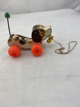 Fisher Price Nachzieh-Hund mit Original Holz- schuh antik. Art.-Nr. 4160