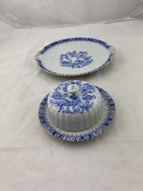 China Blau Bavaria Porzellan Butterdose und runde Kuchenplatte, Art Deco. Art.-Nr. 3805