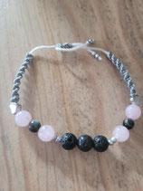Bracelet diffuseur quartz rose, oeil de faucon et Pierres de lave