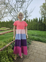 Stufenkleid Gr. 140 mit 4 Stufen kurzarm , lachs/zartrosa/blau/lila/beere