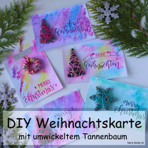 DIY Anleitung für eine selbstgemachte Weihnachtskarte - Karte zu Weihnachten selber machen mit einem umwickelten Tannenbaum