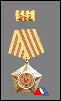 Vorderseite Kampforden"Fur Verdienste am Volk" Band in unterschiedliche Farbtonwerten !!! diese Ausführung  MUSTER 1989-1990 Gold.