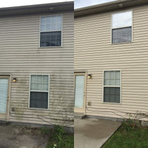 Before and after soft washing a house.