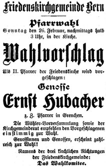 Inserat in der Berner Tagwacht, 25. 2. 1922