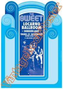 the sweet,sweet poster,sweet band,glam rock,uk glam,rock n roll,Peter Lincoln, Bruce Bisland, Richie Onori, Joe Retta,the sweet concert,live show,70s,london,birmingham,sunderland,merlbournee