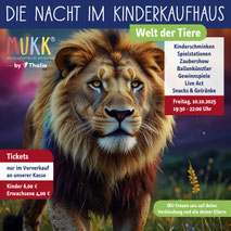Mit KI erstelltes Bild eines Löwen für die Nacht im Kinderkaufhaus von MuKK by Thalia. Ausgearbeitet als Content für Instagram und Facebook, von Funkenflug Design